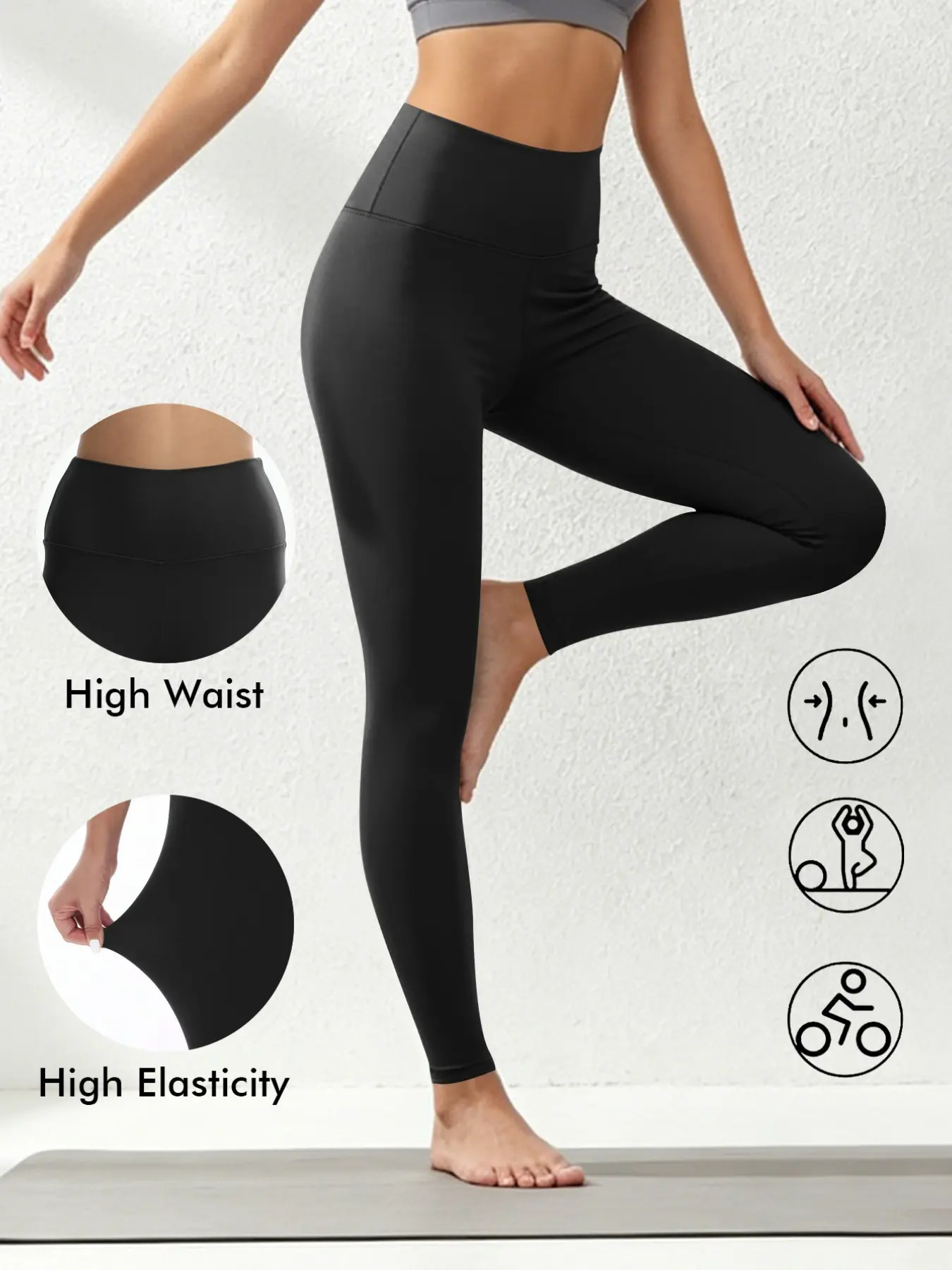 Women's High-Waisted Gym Yoga Leggings, Tummy Control, Four-Way Stretch, Soft Naked Fabric, Anti-See-Through, Ideal for Fitness, Running, Yoga, Daily Wear