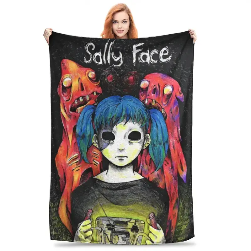 Sally Face Game Anime SF Knitted Blankets Velvet Horror Sal Fisher Lightweight Throw Blanket Outdoor Bedspreads Plush Thin Quilt Ultra Soft Flannel Throw Blanket, All Weather Warm Light Cover for Bed, Couch, Travel Camping, Ideal Thoughtful Gift for Famil
