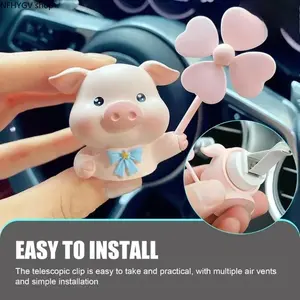 Novelty Car Fragrance Diffuser Designed With Spinning Fan For Even Scent Distribution, Adorable Pig Vent Clip Acts As Playful Auto Interior Decor, Long-Lasting Odor Removing Accessory Perfect For Personal Car Styling
