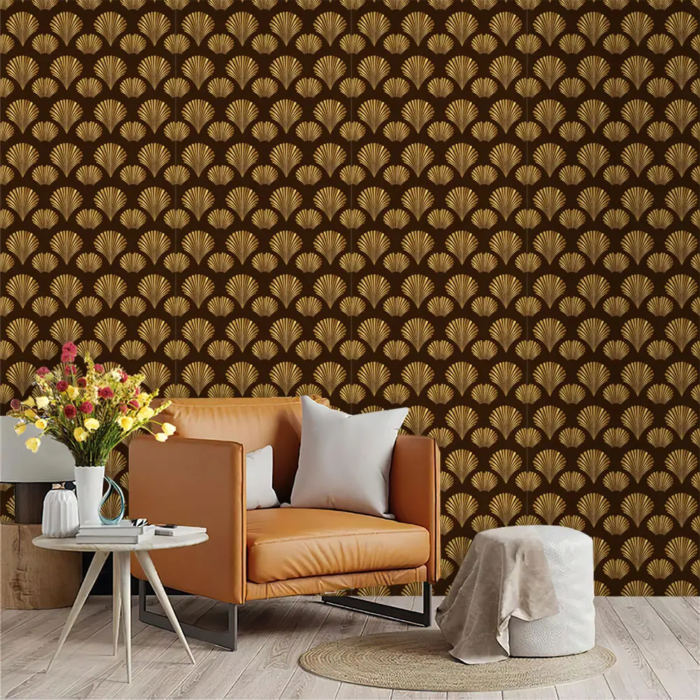 1 roll of retro fan-shaped pattern cycling wallpaper, suitable for home decoration in living rooms, bedrooms, foyers, cafes, and guesthouses