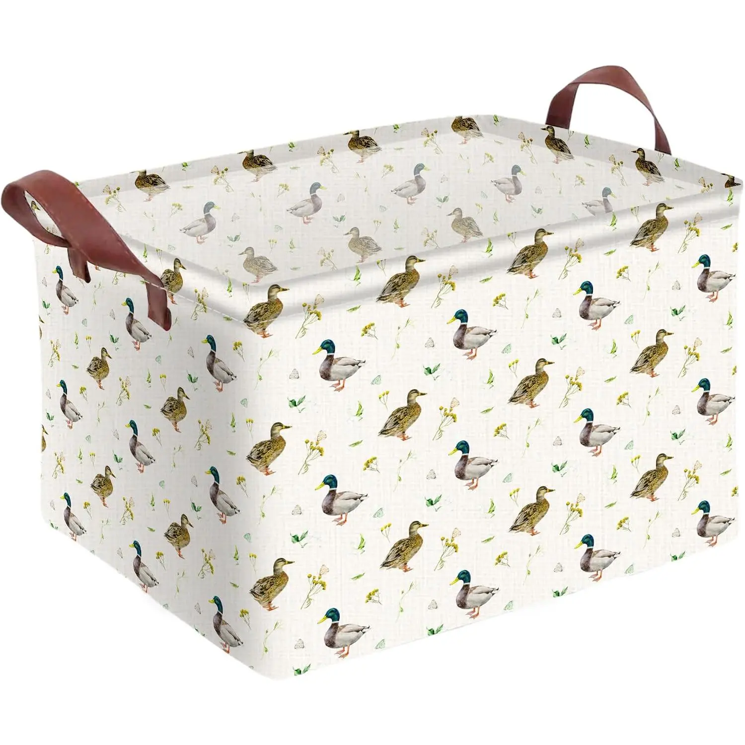 Cute Waterproof Canvas Duck Storage Basket - Collapsible Outdoor Toy Bin with Leather Handles, Duck Decor Blanket Baskets for Closets, Bedrooms, Gifts (Room Decor)