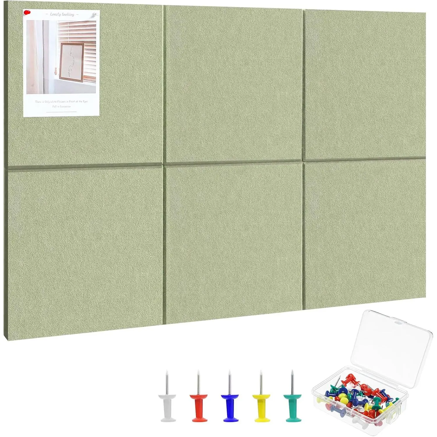 Cork Board Alternative 28" x 19", 6 Pack Felt Bulletin Boards, Pin Board | Includes Pushpins & 35 Safe Removable Adhesive Tabs, High-Density, Notice Boards for Walls Office  Decor - Sage
