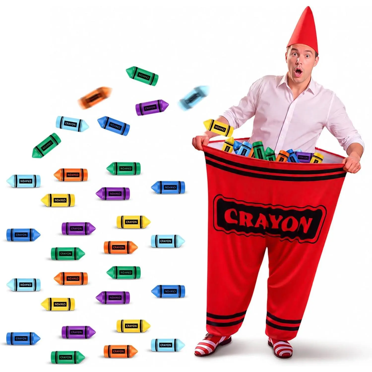 8 count/32 Pcs Granny Pants Yard  Funny  to School Breaker Activity with Crayon Hat &  Balls Outdoor Toss  for Classroom Field Day Teacher Welcome Week Party
