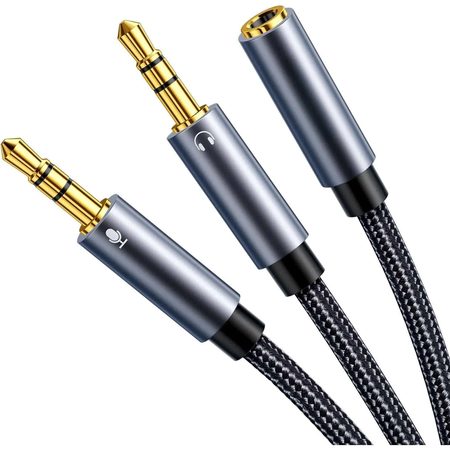 Headphone Splitter for  3.5mm Female to 2  3.5mm Male Braided Audio Splitter  Microphone Stereo Jack Earphones Port Cord Gaming Headset to PC Laptop Adapter Black