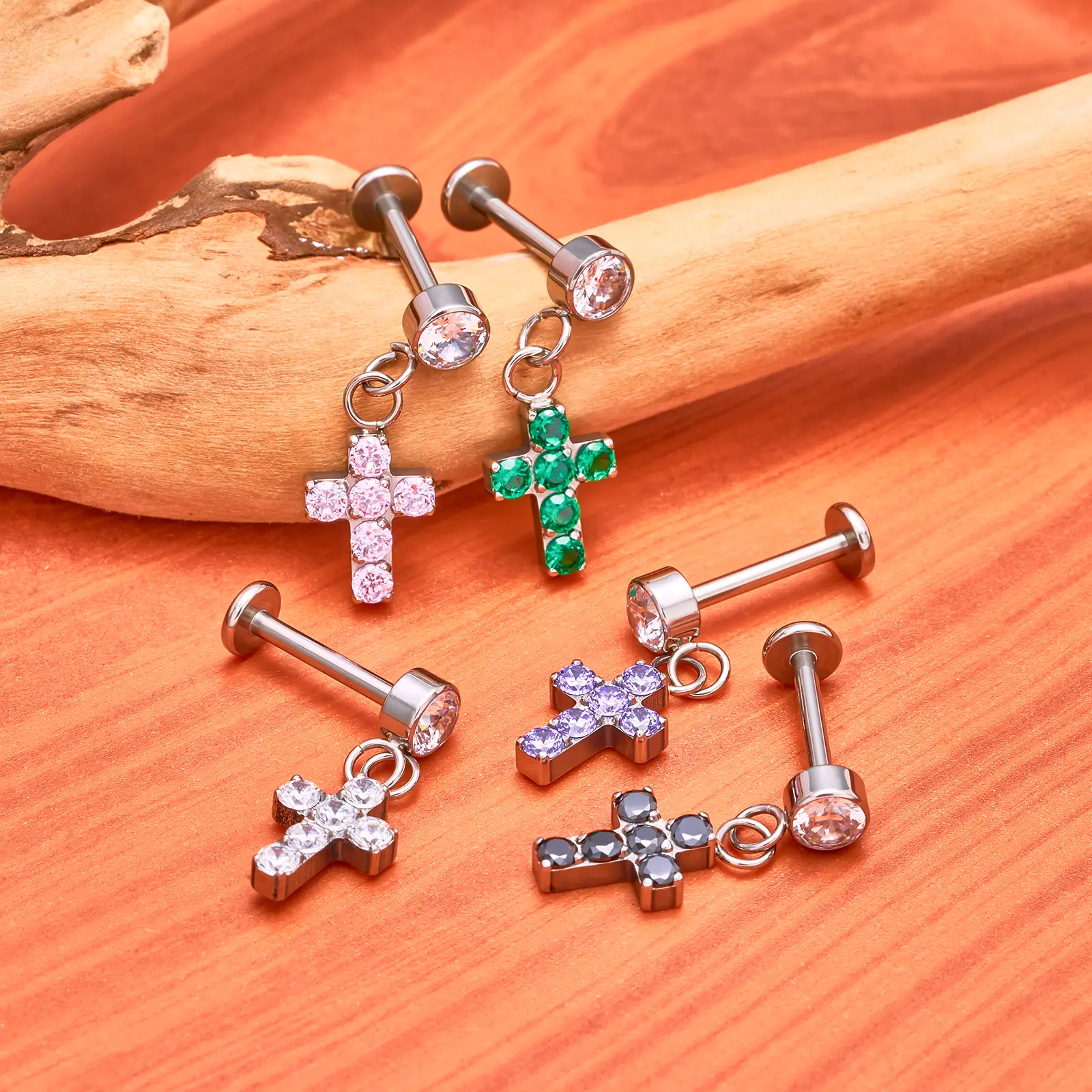 G23 Titanium Cross Stud Earrings with a Pendant Dangle, Gothic Minimalist Jewelry for Men and Women, Lightweight for Everyday Use, Edgy, Plain