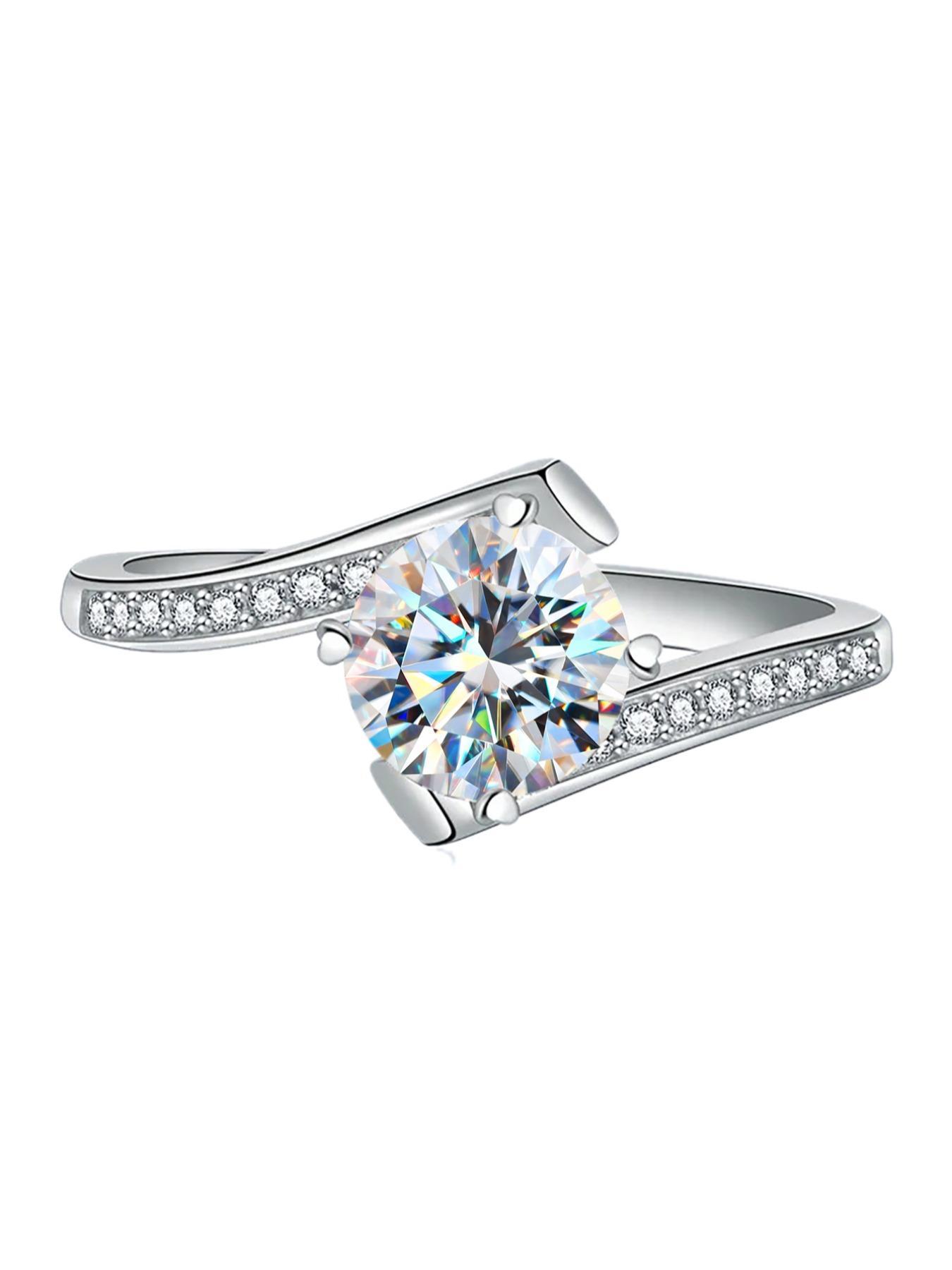 S925 Sterling Silver Synthetic Moissanite Ring, Four Claw Classic Women's Ring, Exquisite Jewelry Anniversary Gift for Ladies and Girls