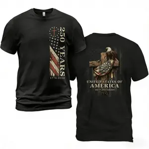 Men's Patriotic Nautical Short-Sleeve Round Neck T-Shirt - Menswear Casual Top Celebrating 250 Years of Navy Service, Featuring American Flag & Eagle Symbols for Military Veterans