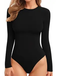 Women's Tight-Fit One-Piece, Long Sleeve Round Neck Elastic Bodysuit, Comfortable, Elegant and Stylish Full-Body Garment