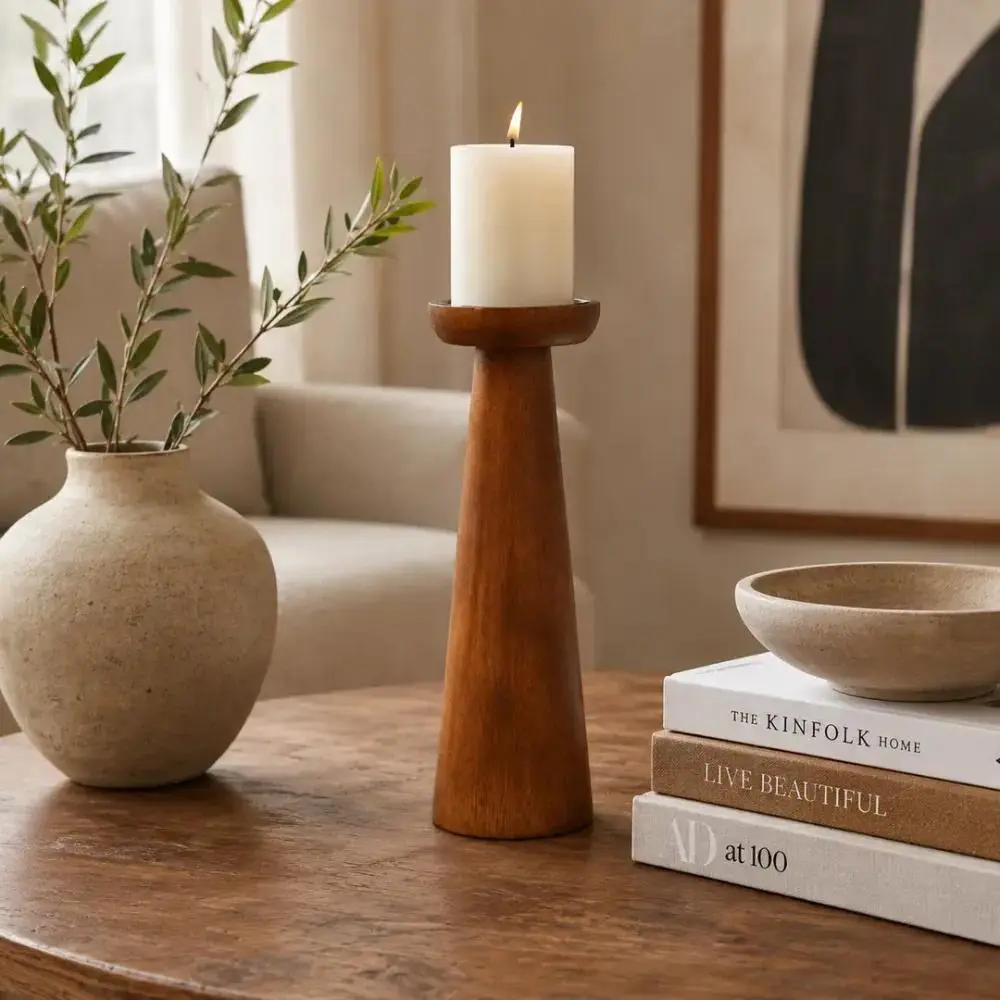 Candle Holder Natural Finish Mango Wood Home Decor