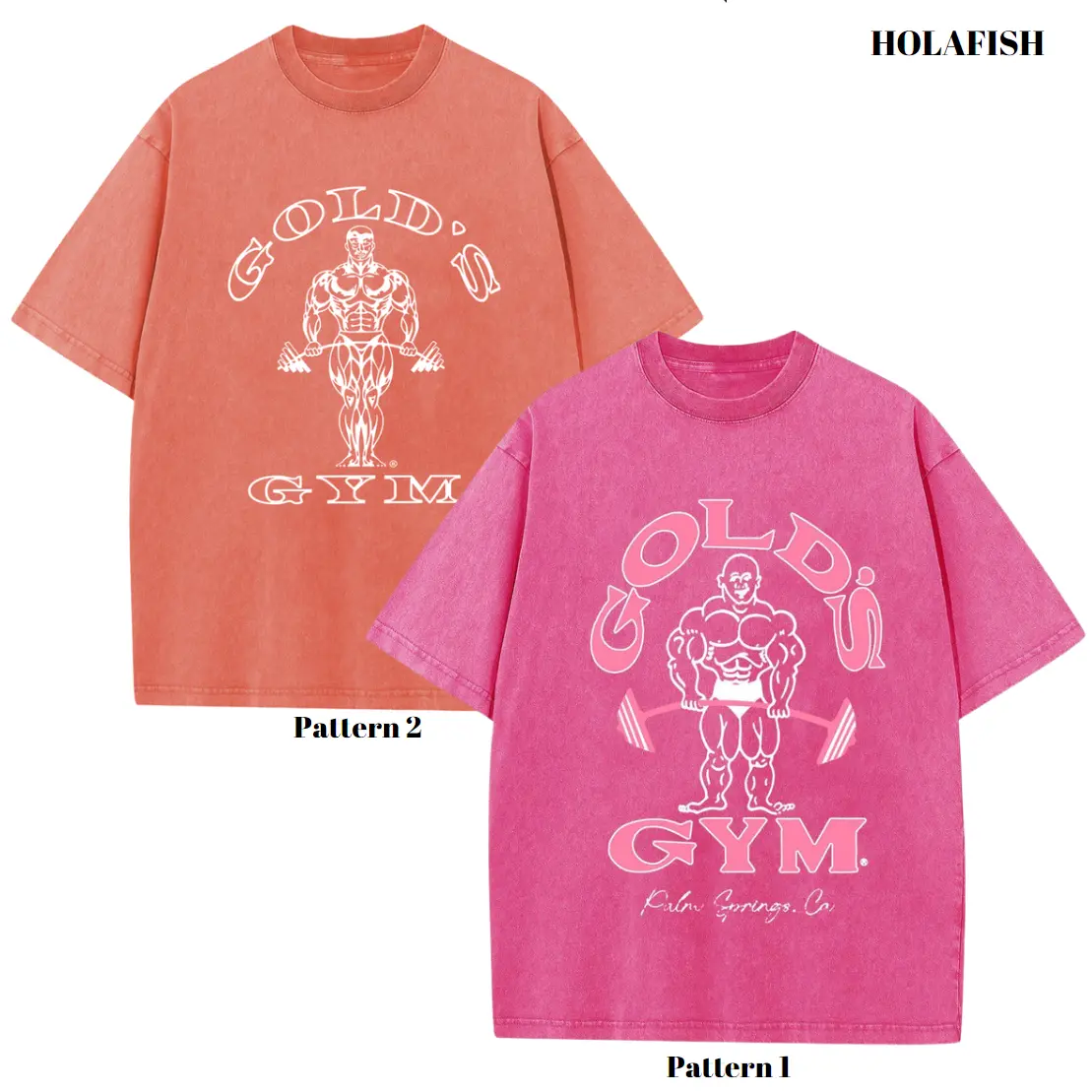 Holafish Oversize Acid Wash Vintage GOLD‘S GYM T-Shirt, Heavyweight Cotton Streetwear graphic vintage tees Menswear Crewneck Tshirt unisex funny cat worm women Round Neck Casual