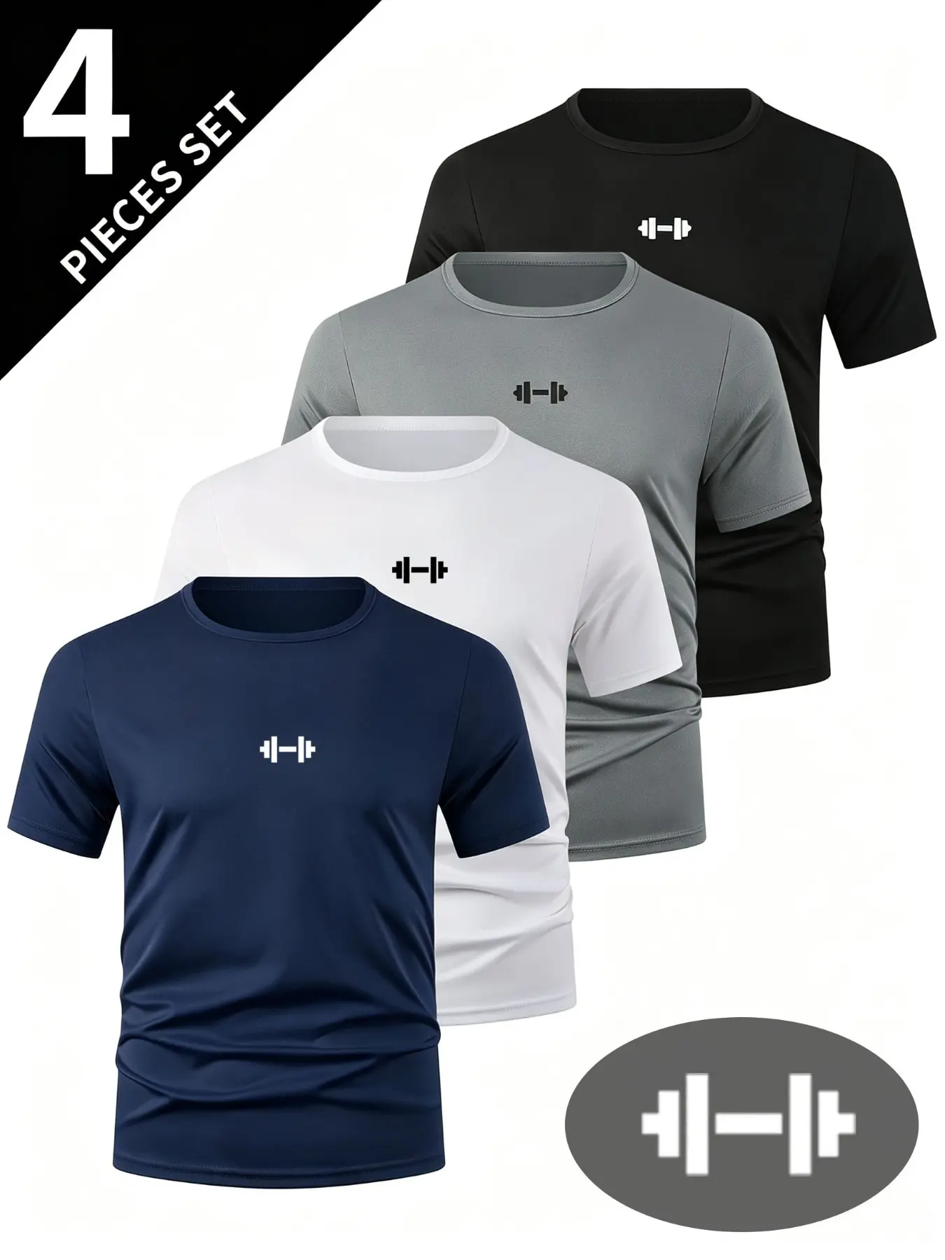 Men's 4-Pack Summer Running T-Shirts, Lightweight Stretch Fabric, Dry Fit Shirts, Fitness Shirts, Geometric Pattern, Loose Fit, Casual Sportswear, Ideal for Gym & Leisure