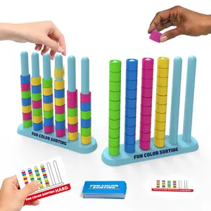 Color Stacking Challenge Game, Fun Party and Family Night Game, Includes 2 Stacks, 50 Challenge Cards, 40 Colorful Rings, Instructions Included