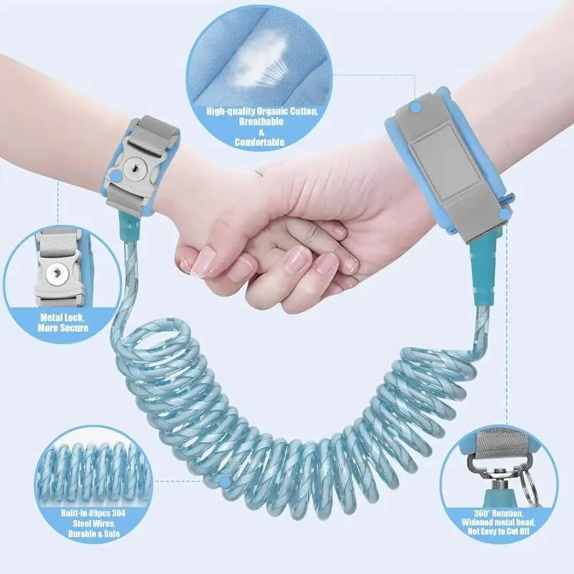 SleekHush Lockable Wrist Leash - 2m Rope, Corded Leash, Rotating Headlock, Safety Belt, Key Ring Slot, Stainless Steel, Travel Essential, Outdoor Safety Fashion Accessory