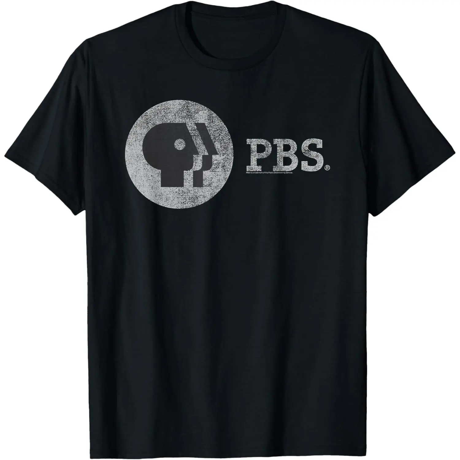 100% Cotton Unisex Round Neck Tee, Vintage Distressed PBS Classic Logo Graphic Loose Top, Retro Public Broadcasting Print For Men Women, Ideal Daily Street Casual Wear, Great Holiday Birthday Gift For PBS Documentary Fans, Soft Breathable Non-Washed Fabri