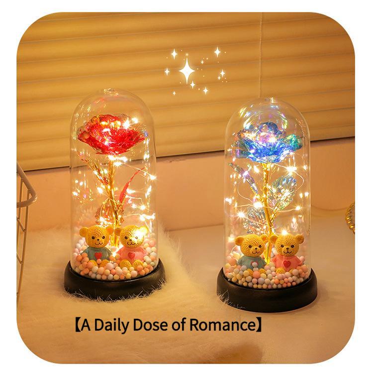 A Thoughtful Gift Everlasting Flowers A Creative Gold-Leaf Artificial  Bouquet With A Medium-Sized Lampshade, Warm Light Gift Box, A Luminous Acrylic Night Light For Bedroom , A Keepsake, Holiday Gift, Mother'S Day Gift Eternal Glass Roses Sympathy Great