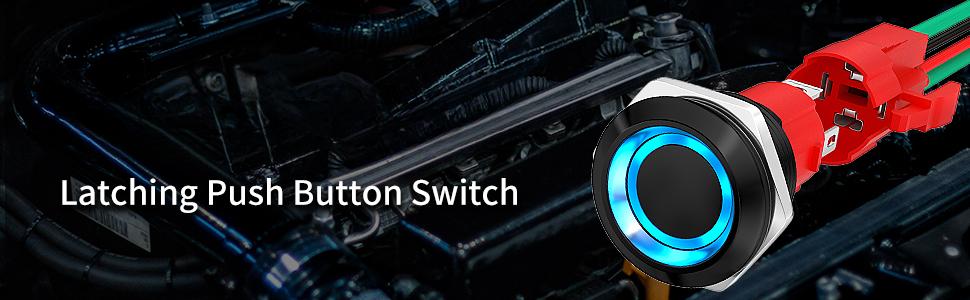 20A 12V Push Button Switch Latching 19MM Pushbutton Switch with 12 Volt Blue Led Waterproof ON Off Switch 20 Amp Heavy Duty for Marine Boat Truck Car Motorcycle