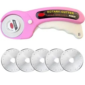 45mm Rotary Cutter with 5 Replacement Blades, Ergonomic Design, Safety Lock, Ideal for Fabric, Leather, Crafts, DIY Supplies