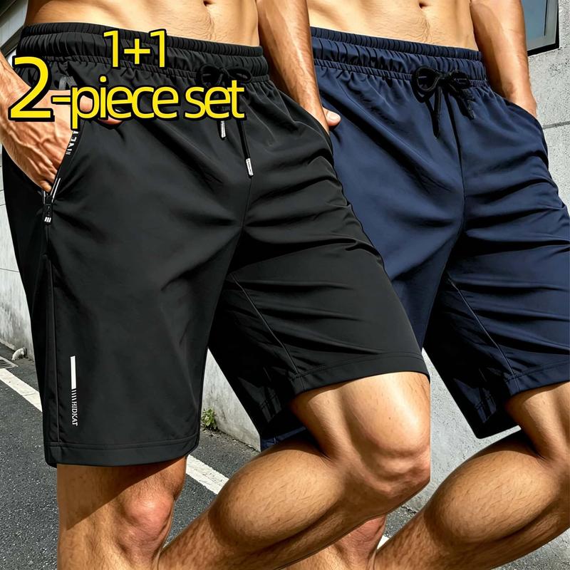 2PC Men's Sports Shorts, Adjustable Drawstring Waistband, Safety Zipper Storage Bag, Suitable for Gym Training, Hiking, Daily Commuting, Running, Fitness and Casual Streetwear, Football Shorts