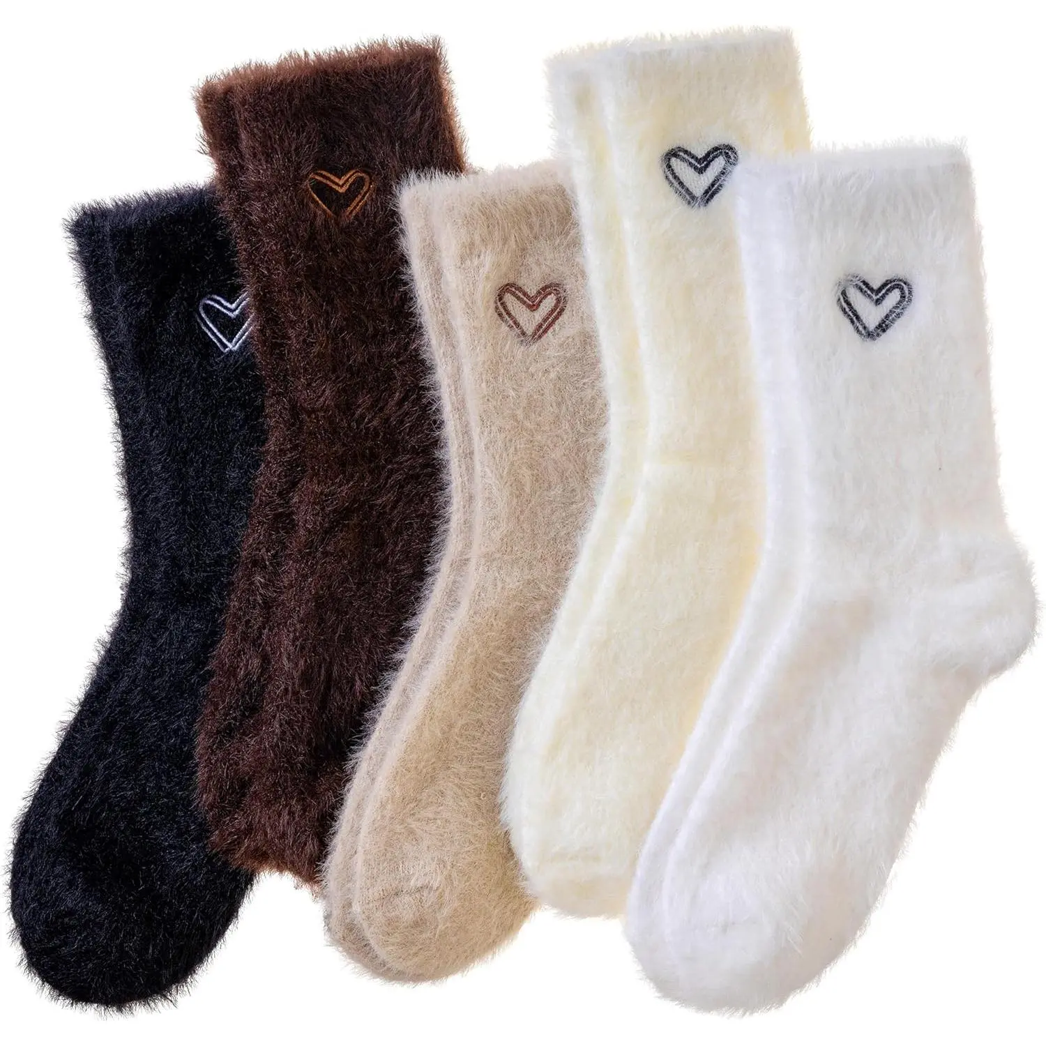 Fuzzy Socks  Women Fluffy Cozy Slipper Pink Heart Bow Warm Winter Home Sleeping Thick Comfy Socks 5 Pairs
