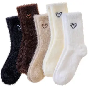 Fuzzy Socks  Women Fluffy Cozy Slipper Pink Heart Bow Warm Winter Home Sleeping Thick Comfy Socks 5 Pairs