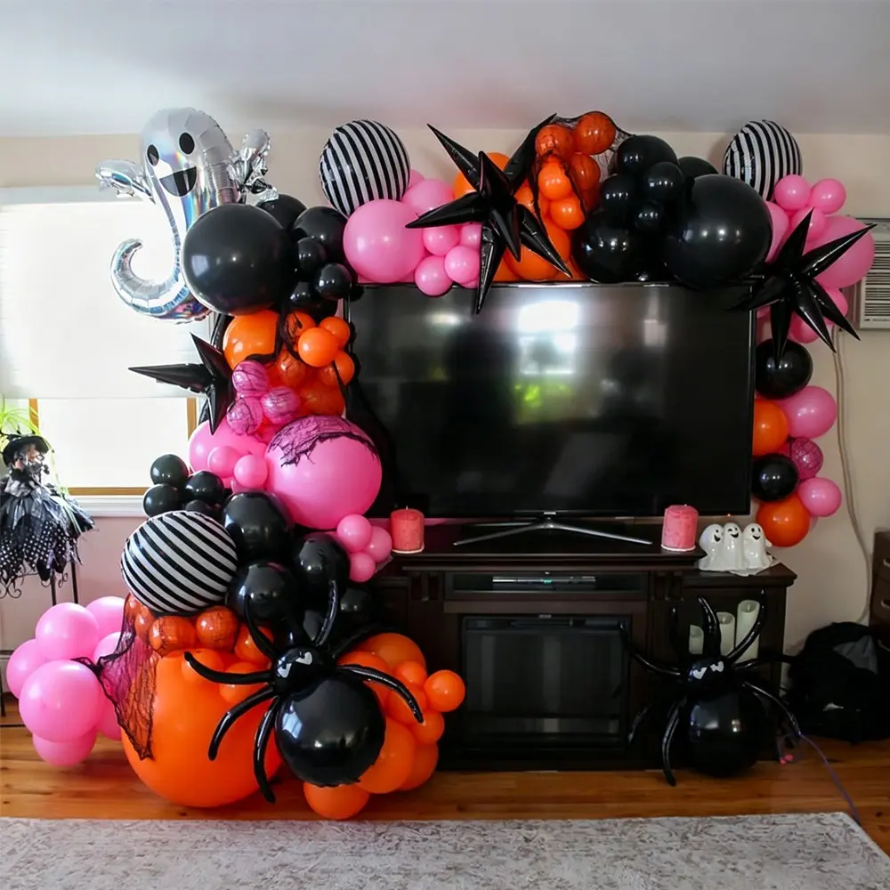 Halloween Balloon Arch Set, Laser Ghost Spider Aluminum Foil Balloons, Horror Garden Party Autumn Photography Background Decor