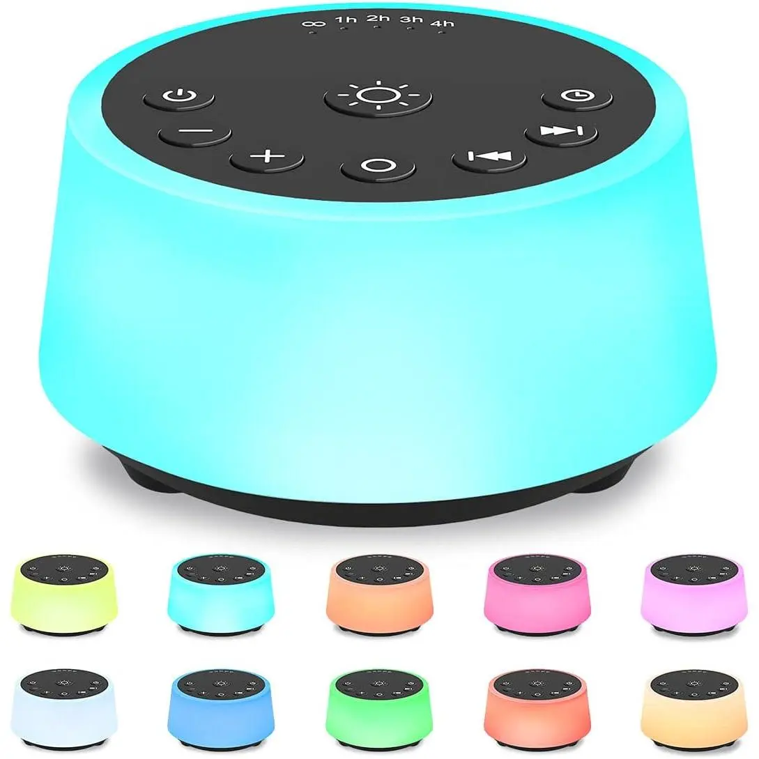 Color Noise Audio Device with 10-Color Night Light, 25 Soothing Wave Sounds, 32 Volume Levels, 5 Timers, Adjustable Brightness, Memory Function, USB Adapter for Adults, Kids (Home & Garden Relaxation)