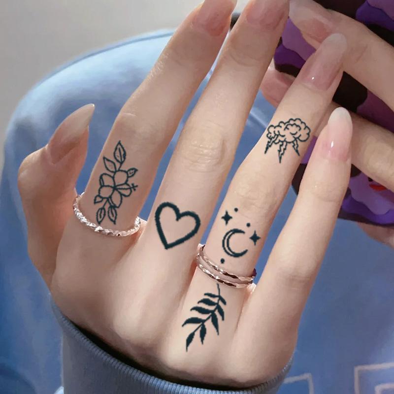 8 Sheets 154 Pcs Tiny Small Temporary Tattoos For Women Men Finger Hands, Cartoon Bohemia Fake Tattoo Stickers For  Parties, Festivals & Halloween,  Bulk Cute Black Long Lasting Vintage Tatoos Neck Cholo,