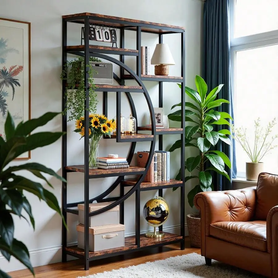 5-Tier Contemporary MDF Board Bookcase, 68.89" Tall Backless Room Divider with 9 Open Storage Shelves, Scratch-Resistant Display Organizer for Living Room, Bedroom