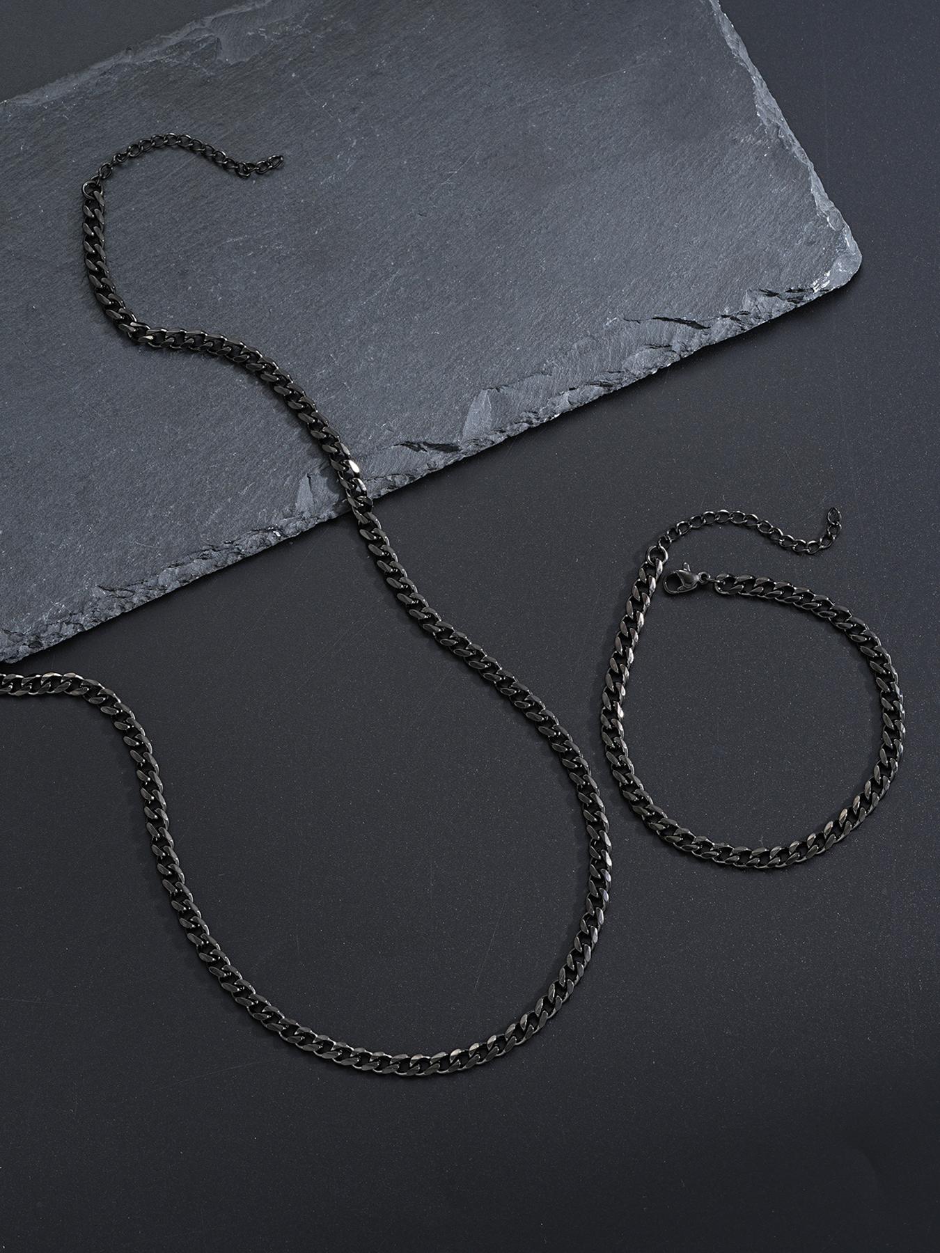 Punk Style Stainless Steel Chain Necklace & Bracelet, Casual Trendy Hip Hop Jewelry Set, Fashionable Jewelry Set Without Box, Men Jewelry Punk Style Stainless Steel Chain Necklace & Bracelet, Casual Trendy Hip Hop Jewelry Set, Fashionable Jewelry Set Without Box, Men Jewelry