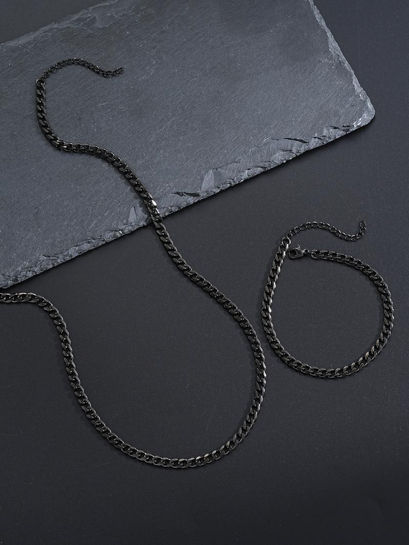 Punk Style Stainless Steel Chain Necklace & Bracelet, Casual Trendy Hip Hop Jewelry Set, Fashionable Jewelry Set Without Box, Men Jewelry