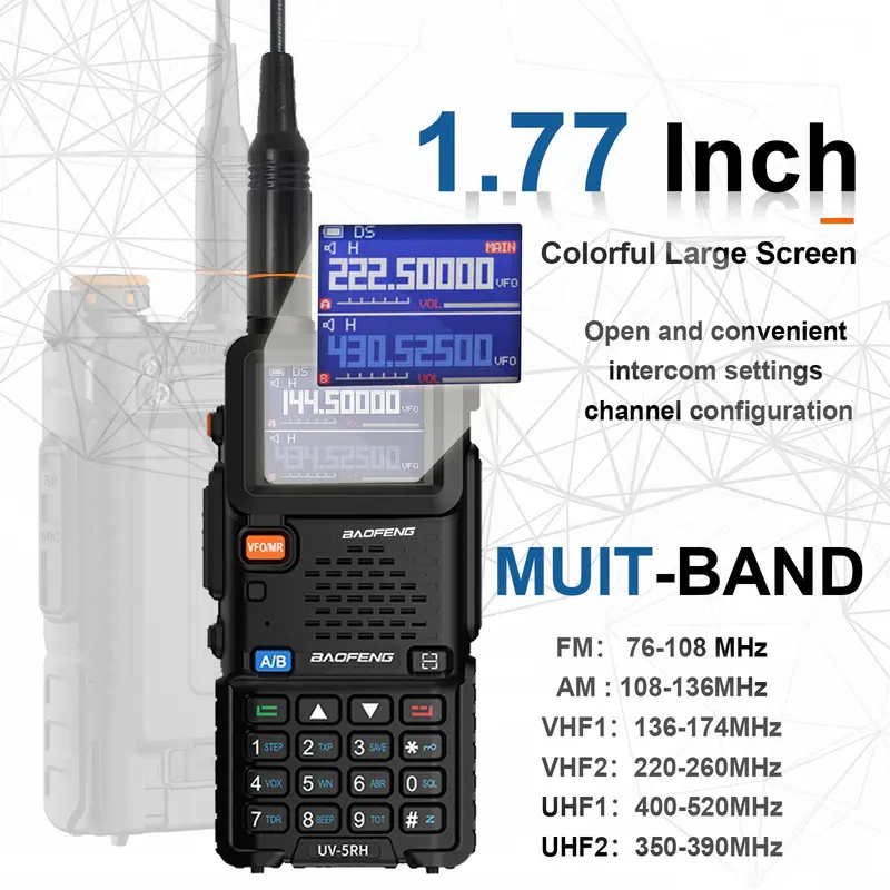 Baofeng Radio 5RH Handheld Walkie Talkie, Long-Range Two-Way Radio with NOAA Weather Receiver, Rechargeable, Durable, Copy-Frequency Function with 999 CH