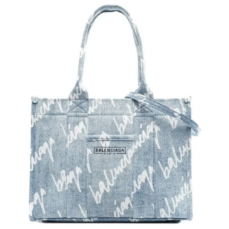 Balenciaga Hardware Logo Denim Tote Bag for Women – Casual Chic in Light Blue