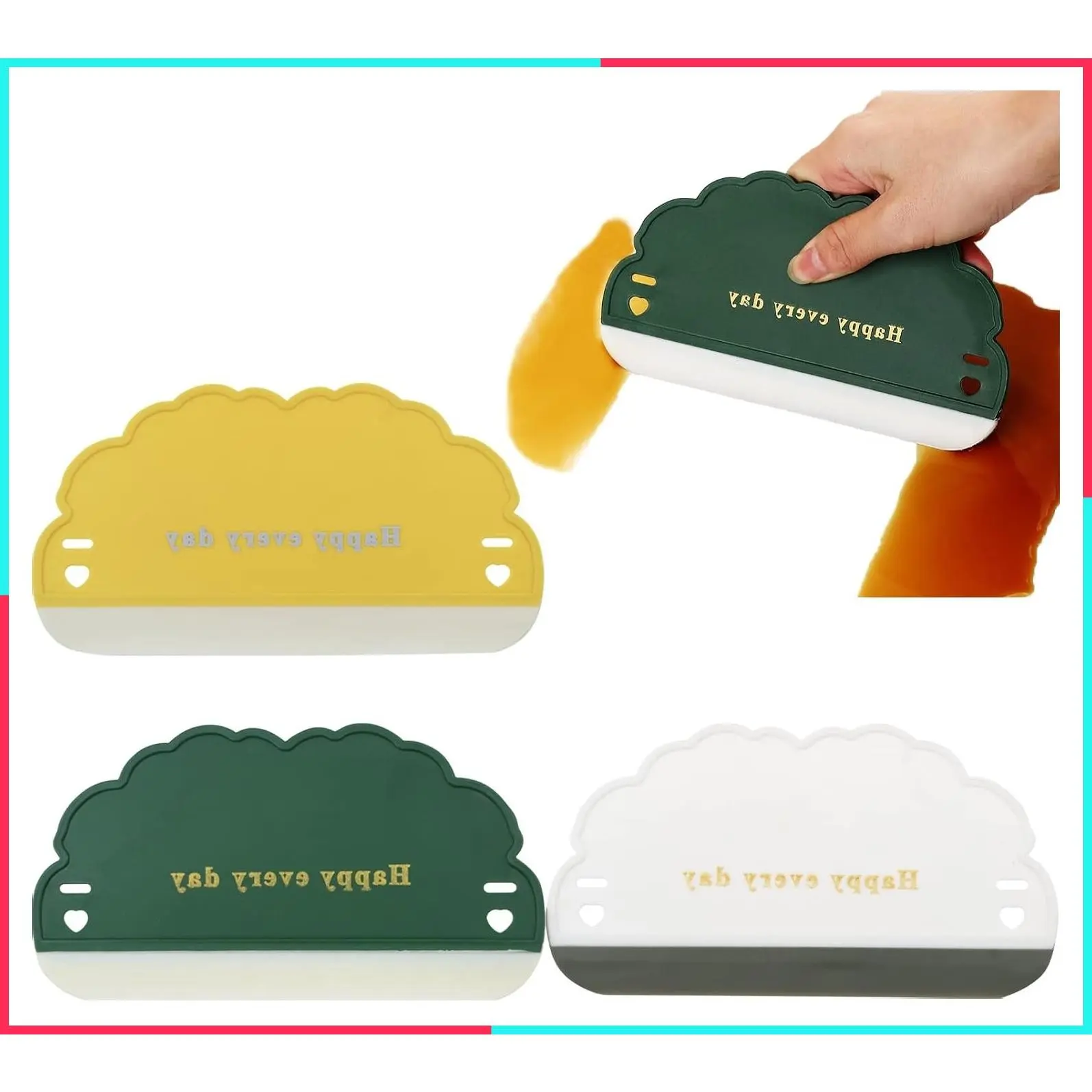 3 Pack Silicone Squeegee for Sink, Mirror, Kitchen Countertop, Car Window and Bathroom - Multi-Surface Cleaning Tool