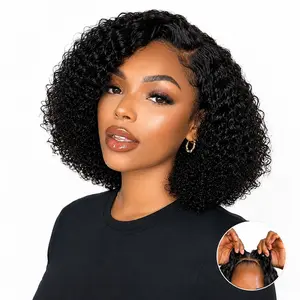 Short 4x4 Curly Bob Wig Human Hair Glueless Lace Closure Wig Can Be Middle Part Side Part C Part Ready to Wear Soft Defined Curls Natural Black Pre-Pluck Hairline Beginner Friendly Bob Wig for Black Women Daily Wear