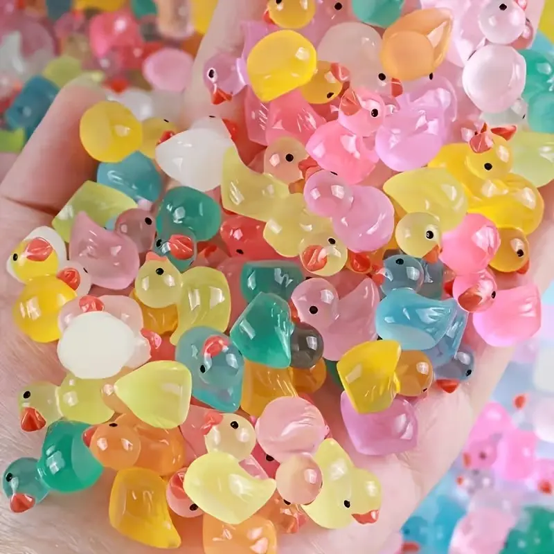 50pcs Glow-In-The-Dark Duckies, Resin Material, Garden Animal Decor, Mini Landscape Decor, Outdoor Patio Decor, Fish Tank Decor, DIY Keychain, Album Accessory