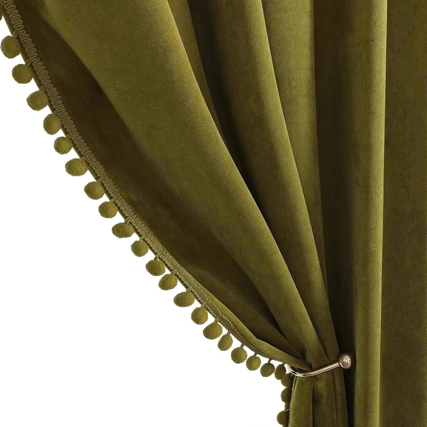 Pom Pom  Blackout Curtains 52x84, Mustard Green, 2 Panels | Elegant Room Darkening Thermal Insulated Noise Reducing Boho  Drapes with Rod Pocket for Bedroom, Living Room