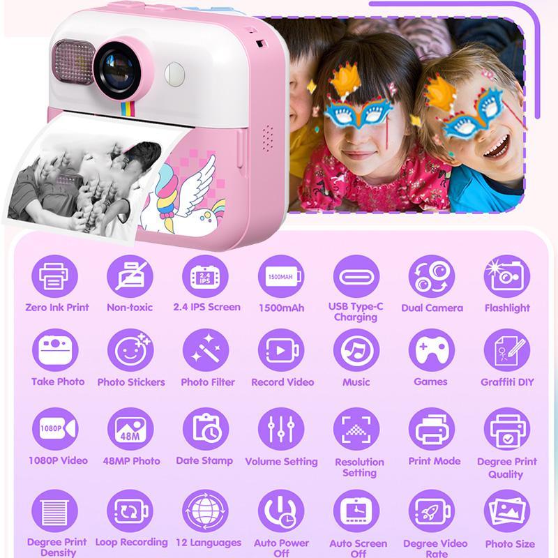 KGG Instant Print Photo Camera, 1 Count LCD Screen Digital Portable Camera with 32G TF Card & Photo Paper, Mini Thermal Printer Video Educational Toy Gift, Gifts