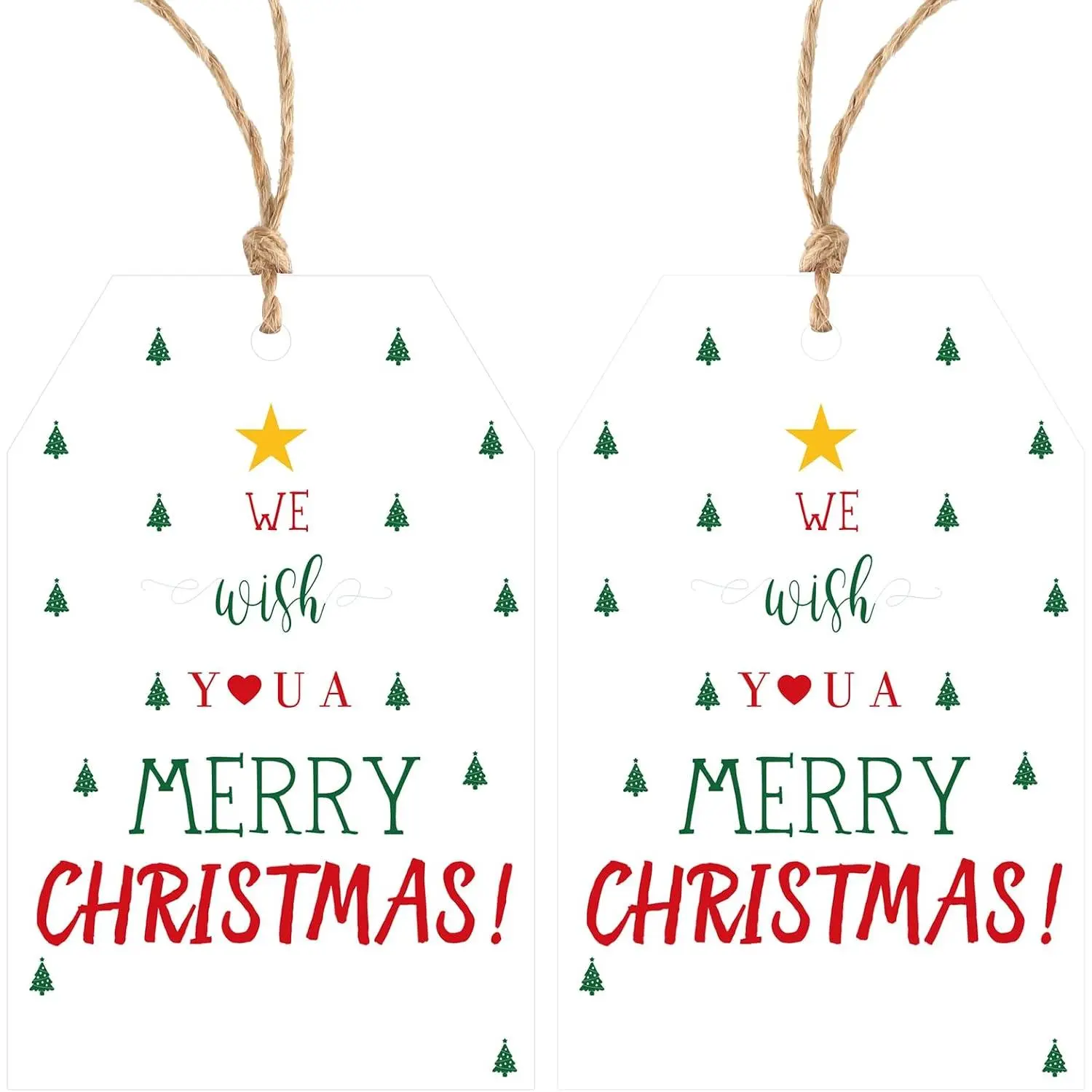 Tags With String - 50 count Xmas Paper Labels for Presents, Holiday Wrapping, and Merry Christmas Gifts