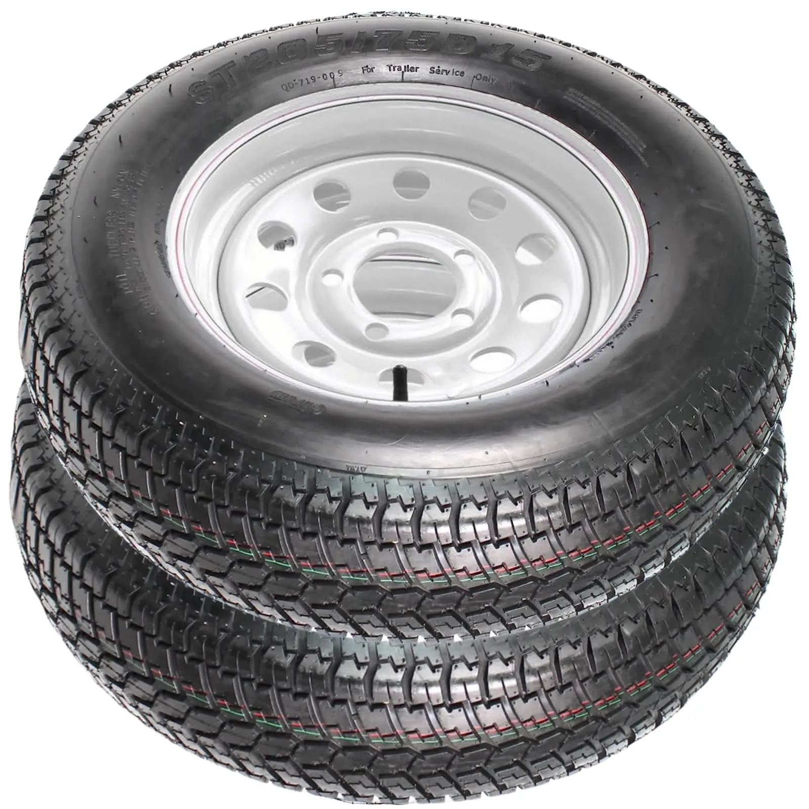 ST205/75D15 Deep Tread 6-Ply Bias Trailer Tires with 5-Lug White Spoke Rims - Set of 2, Load Range C, for Utility, Boat & Farm Trailers, Bias Tire