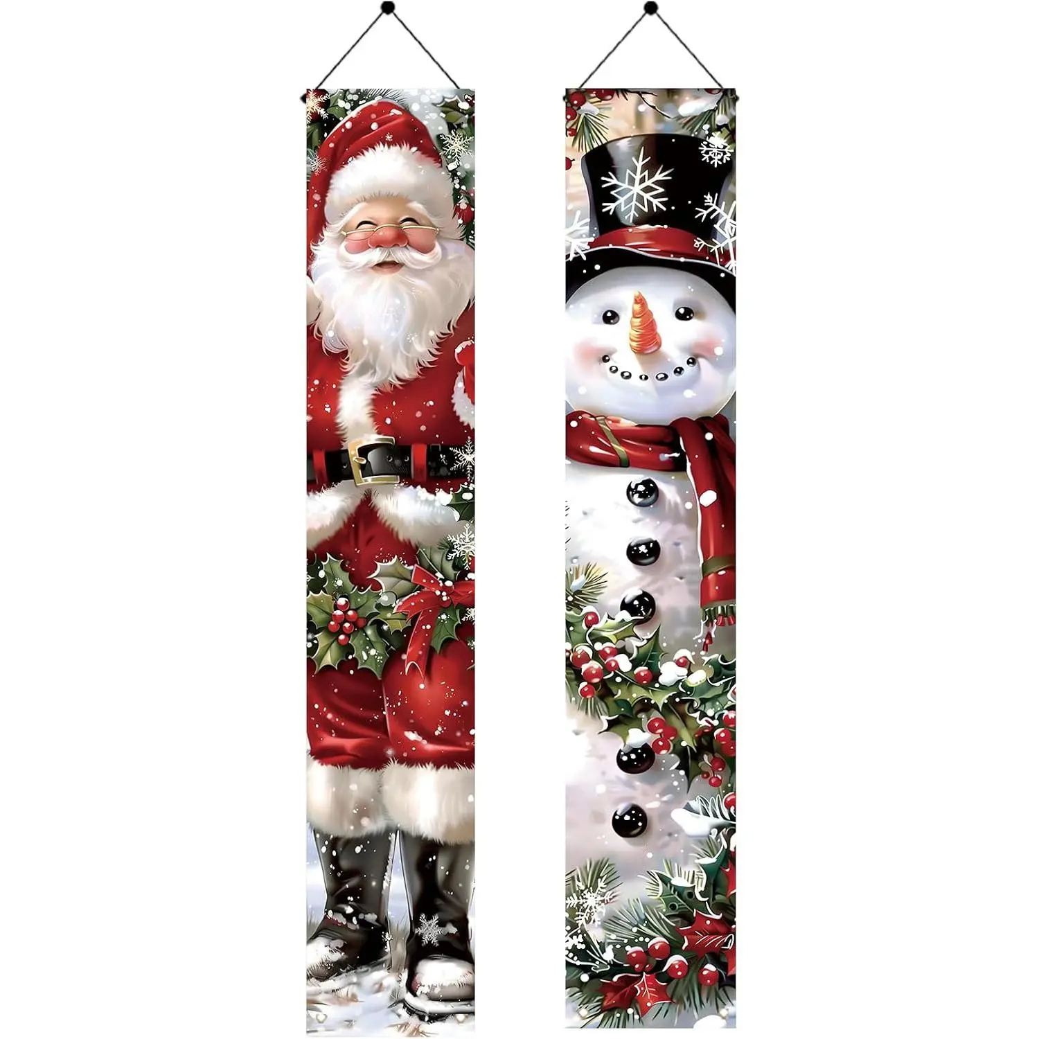 2 count Christmas Porch Banner Decorations 71 x 12 Inch Santa and Snowman  Sign Outdoor Vertical Front Door Holiday Banner for Winter Yard Party  Wall Entryway Decor