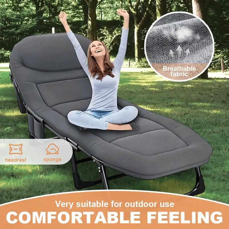 71-79 Inch Size, Portable Folding Camping Bed, Recliner with Adjustable Backrest, Heavy-Duty Frame, Suitable for Sleeping, Travel, Office, Indoor, Outdoor Use strong load-bearing capacity