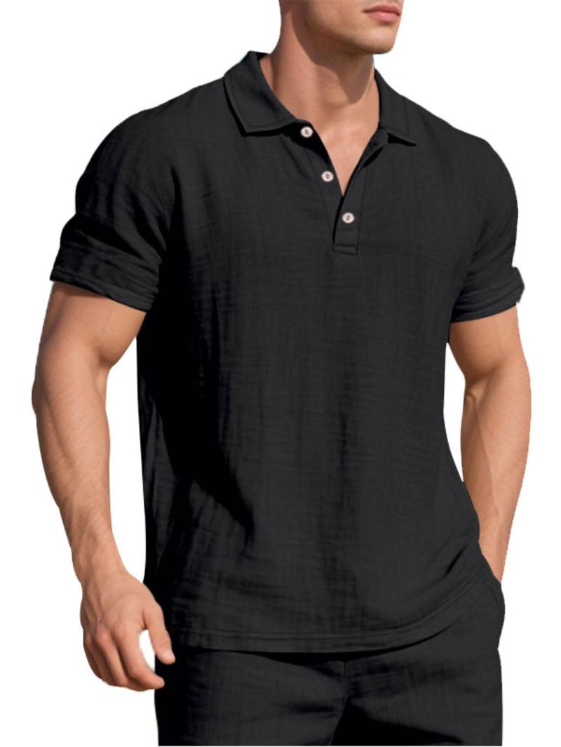Men's Linen Polo Shirt, Casual Short Sleeve Collar Top for Summer, Fashion Men's Clothes for Daily Wear, Gamis