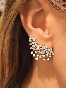 Luxury Starry Fringe Prong-Set CZ Ear Climber Earrings Irregular Arc Full Pave Crystal Ear Crawlers Elegant Wedding & Party Jewelry for Gift Fashionable Earrings