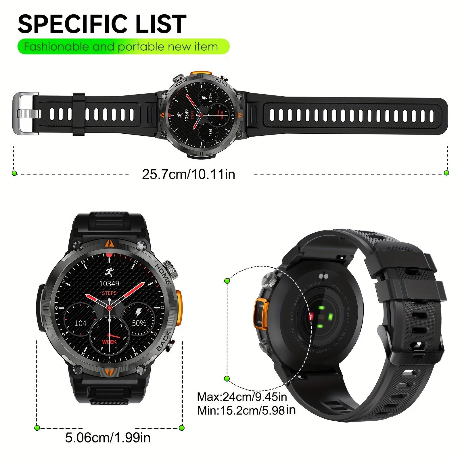 1.45 Inch Touchscreen Smart Watch with Flashlight - Fitness Tracker for Men, Answer/Make Calls,, Rechargeable Battery, Zinc Alloy Body, Silicone Strap, Ideal for iPhone & Android, Fitness Tracker Watch|Minimalist Watch Design|Durable Watchband, Smart Watc