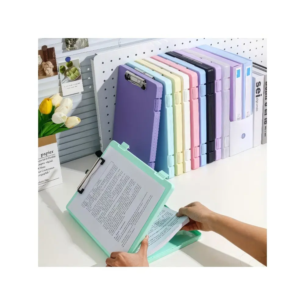 2-Piece A4 Document Organizer Set - Office Stationery with Board Clip, Large-Capacity Storage Box, Subject Classification Folder, Multifunctional Music Score Clip, Writing Board Pad for Students/Office
