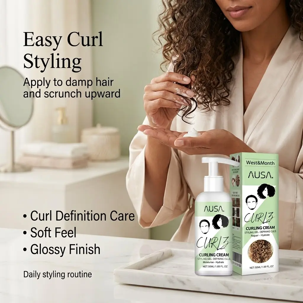 Curl Defining Cream with Keratin, Moisturizing Curl Enhancer for Wavy and Curly Hair, Lightweight Styling Cream for Frizz Control, Soft Hold, Bouncy Curls, Smooth Feel and Natural Shine, Leave-In Hair Care for Daily Styling
