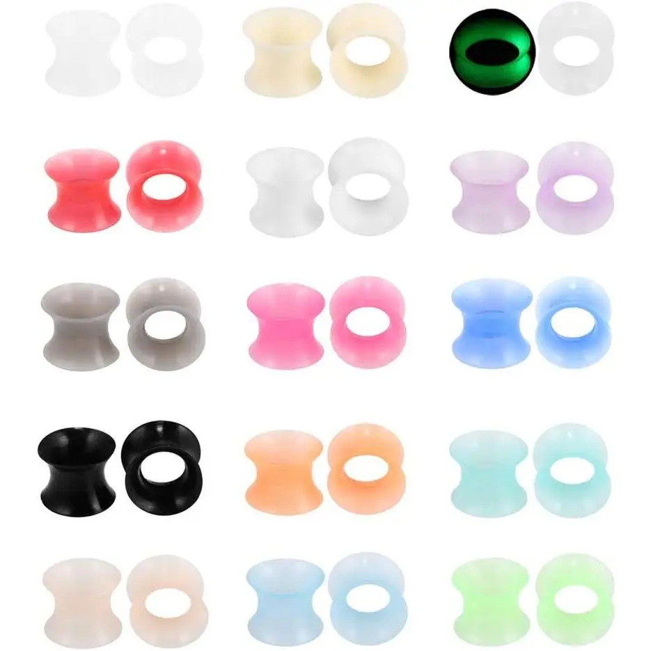 30Pcs Silicone Ear Gauges Flexible Ear Tunnels Plugs Stretchers Expander Double Flared Flesh Ear Piercing Jewelry for Women Men