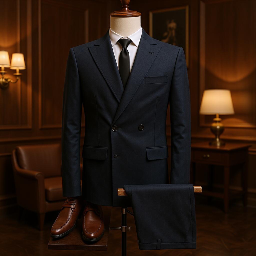 Men's Black Double-Breasted Slim Fit Blazer  Peak Lapel Korean Style Casual Business Suit with Side Vents