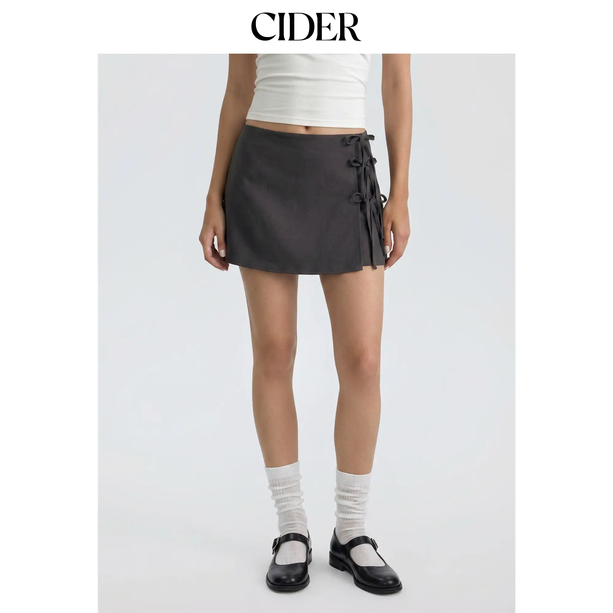 Cider Low Rise Side Tie Bowknot A-line Mini Skirt