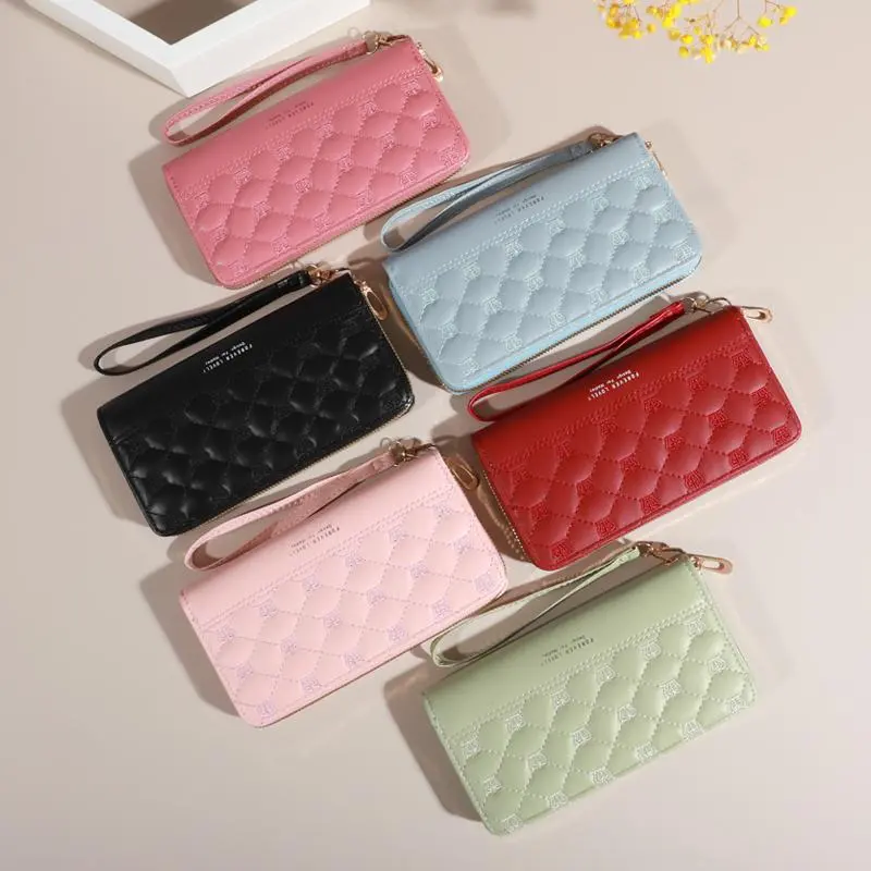 Fashion Quilted Long Wallet For Women, Zipper Around Clutch Coin Purse, Multi Card Slots Mobile Phone Bag